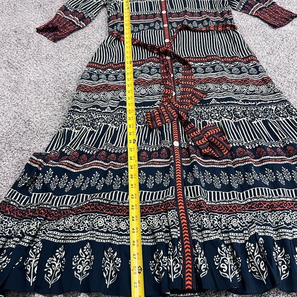 Rubyyaya Noida Maxi Dress Black Red Button Front Collared Full Sleeve Size Small - Picture 8 of 16